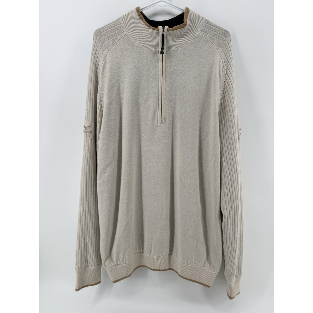 Mizuno Sweater Mens XL Cream WindLite 1/4 Zip Long Sleeve Golf Top Sweater